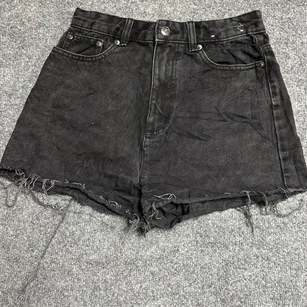 Glassons Denim Shorts Womens Size 8 Black High Waisted Frayed Hem Casual Summer